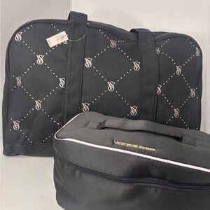Victoria's Secret Black Weekender Tote w/ rhinestones NWT & lingerie bag